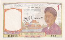 French Indo-China 1 Piastre - Woman - Temple - ND (1946) - Serial O.10839 - P.54c
