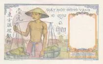 French Indo-China 1 Piastre - Woman - Temple - ND (1946) - Serial O.10839 - P.54c