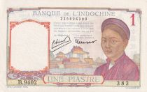 French Indo-China 1 Piastre - Woman - Temple - ND (1949) - Serial B.9402 - P.54e