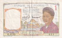 French Indo-China 1 Piastre - Woman - Temple - ND (1949) - Serial G.8132 - P.54e
