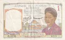 French Indo-China 1 Piastre - Woman - Temple - ND (1949) - Serial G.8132 - P.54e