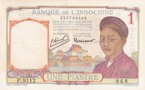 French Indo-China 1 Piastre - Woman - Temple - ND (1949) - Serial P.9112 - P.54e