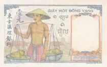 French Indo-China 1 Piastre - Woman - Temple - ND (1949) - Serial P.9112 - P.54e