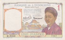 French Indo-China 1 Piastre - Woman - Temple - ND (1949) - Serial R.8060 - P.54e