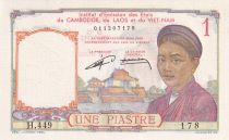 French Indo-China 1 Piastre - Woman - Temple - ND (1953) - Serial H.449 - P.92