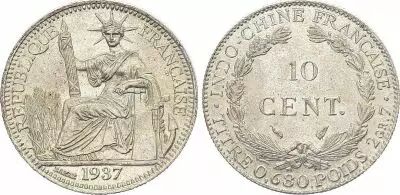 French Indo-China 10 Centimes 1937 - AU