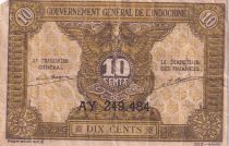 French Indo-China 10 Cents - Brown - ND (1942) - Serial AY - P.89a
