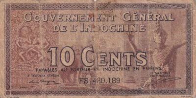 French Indo-China 10 Cents - General Government of Indochina - 1939 - FS Series