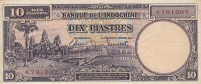 French Indo-China 10 Piastres - Angkor Temple - 1947 - K Series