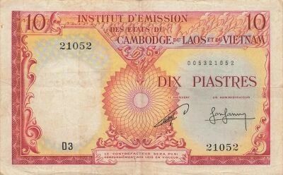 French Indo-China 10 Piastres - ND (1953) - Cambodia - P.96b