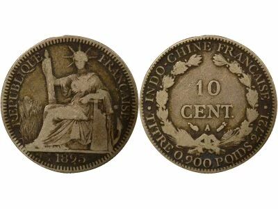 French Indo-China 10 Silver Centiemes - 1895 A Paris