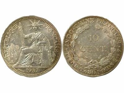 French Indo-China 10 Silver Centiemes - 1937 Paris