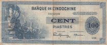 French Indo-China 100 Piastres - Angkor Statues - Serial H132 -1945