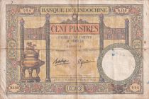 French Indo-China 100 Piastres - Duplex - ND (1936-1939) - Serial R.159 - P.51d