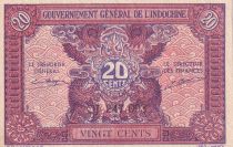 French Indo-China 20 Cents - Red, violet - 1942 -  AU to UNC - P.90