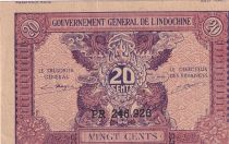 French Indo-China 20 Cents ND (1942) - Serial PR 246.926 - XF