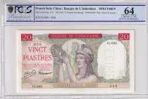 French Indo-China 20 Piastres - Red background - ND (1949) - Specimen - PCGS 64 MS