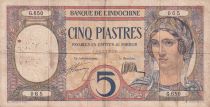 French Indo-China 5 Francs - Peacock - ND (1927-1931) - Serial G.650 - P.49b