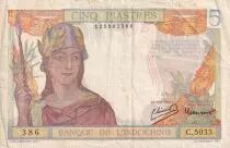 French Indo-China 5 Piastres - Warrior - 1949 - Serial C.5033 - VF - P.55d