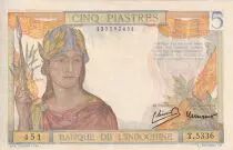 French Indo-China 5 Piastres - Warrior - ND (1949) - Serial T.5336 - P.55d