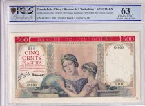 French Indo-China 500 Piastres - Woman with globe - Elephants - Specimen - ND (1951) - PCGS 63