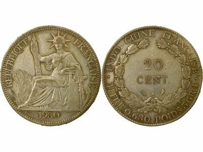 French Indochina - 20 Cents Silver 1930