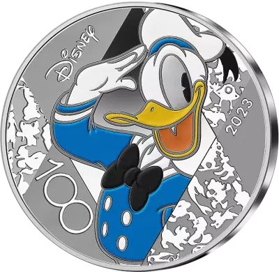 French Mint Donald Duck - 100 years of Disney - 10 Euros Silver Colour BE 2023 (MDP)