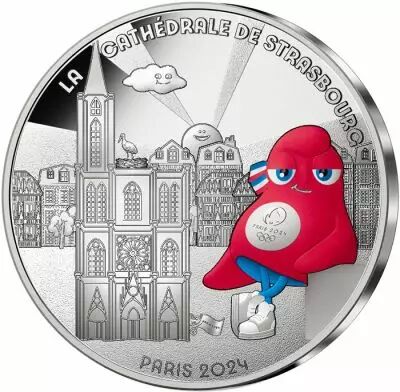 French Mint Strasbourg Cathedral - 10 Euros Silver Colour 2024 (CDM) - France hosts the Games - Mascots Paris 2024 - Wave 1