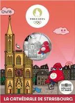 French Mint Strasbourg Cathedral - 10 Euros Silver Colour 2024 (CDM) - France hosts the Games - Mascots Paris 2024 - Wave 1