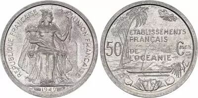 French Oceania 50 Centimes Liberty seated - 1949 - AU to UNC