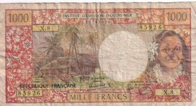 French Pacific Territories 1,000 Francs - Traditional House - The Church of Vao and a Kagu Bird - ND (1971-1983) - Series X.8