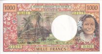 French Pacific Territories 1000 Francs - Tahitian girl - ND (1996) - Serial D.015 - P.2b
