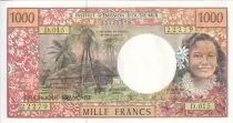 French Pacific Territories 1000 Francs - Tahitian girl - ND (1996) - Serial D.015 - P.2b
