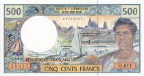 French Pacific Territories 500 Francs Fisherman - Marquises Islands - 1992 - Serial O.011 - UNC - P.1e