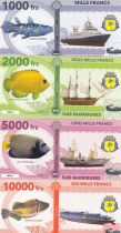 French Southern Territories Set of 4 banknotes Glorieuses islands, fish, boats - 2018 - Fantaisy