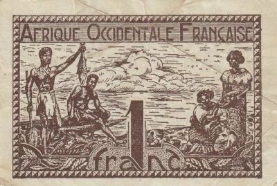 French West Africa 1 Franc - Fisherman - Geometric Art - 1944