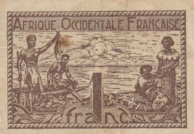 French West Africa 1 Franc - Fisherman in a boat - Geometric art - ND (1944)