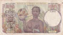 French West Africa 100 Francs - Woman carrying a bowl of fruit - Couple with a child - 10-09-1947 - Series Z