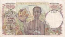 French West Africa 100 Francs - Woman carrying a bowl of fruit - Couple with a child - December 27, 1948 - Series Z