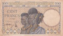 French West Africa 100 Francs - Women w/hairdress - 11-01-1940 - Serial Y.148 - P.23