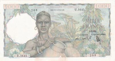 French West Africa 1000 Francs - Woman with pottery - Woman with headdress - 08-03-1951 - Series U.1645