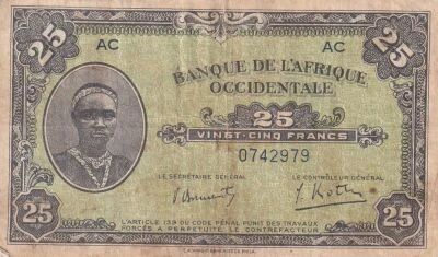 French West Africa 25 Francs - African - 12/14/1942 - AC Series