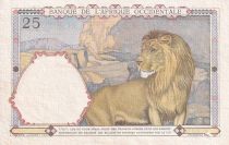 French West Africa 25 Francs - Man and horse, Lion - Blue numerals - 1937 - Serial V.445 - VF+ - P.22