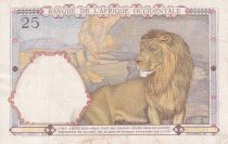 French West Africa 25 Francs - Man and horse, Lion - Blue numerals - 1938 - Serial H.699 - VF - P.22