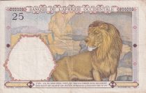 French West Africa 25 Francs - Man and horse, Lion - Red numerals - 01-10-1942 - Serial VZ.3577 - P.27