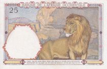 French West Africa 25 Francs - Man and horse, Lion - Red numerals - 1942 - Serial  Y.2616 - VF+ - P.27
