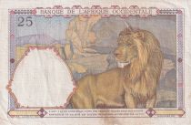 French West Africa 25 Francs - Man and horse, Lion - Red numerals - 1942 - Serial N.2849 - VF - P.27