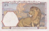 French West Africa 25 Francs - Man and horse, Lion - Red numerals - 1942 - Serial T.3328 - VF+ - P.27