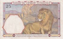 French West Africa 25 Francs - Man and horse, Lion - Red numerals - 1942 - Serial V.2435 - VF+ - P.27