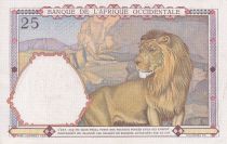 French West Africa 25 Francs - Man and horse, Lion - Red numerals - 1942 - Serial V.2435 - VF+ to XF - P.27